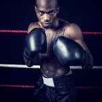 portrait of a boxer in the boxing ring .